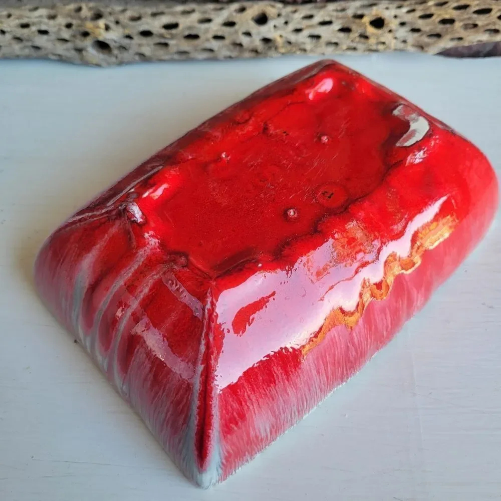 Vintage MCM Red Drip Glaze Pottery Planter